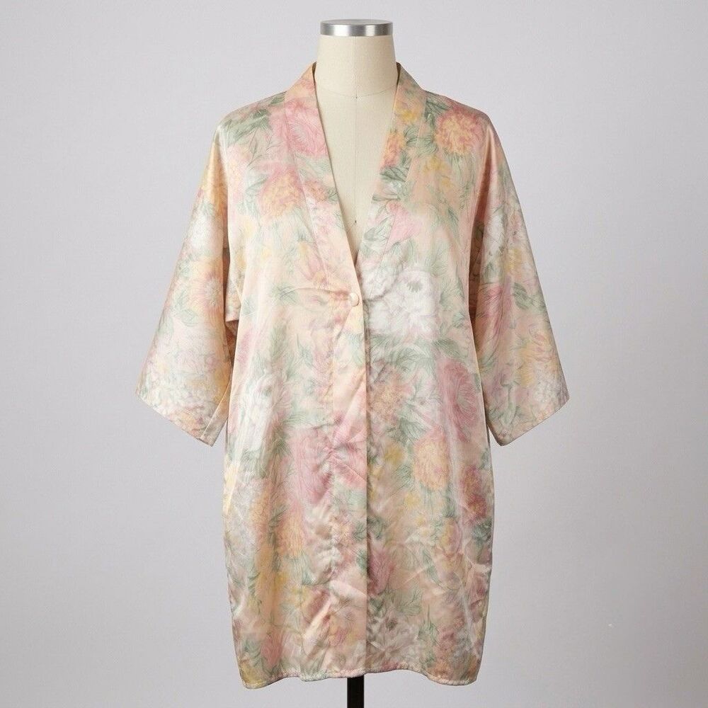 Vintage Victoria’s Secret Gold Label 100% Silk Pastel Floral Robe Kimono Cottage